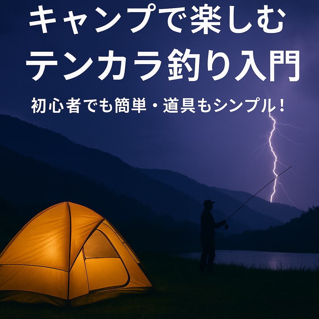 テンカラ釣りを楽しむキャンパーと光るテント