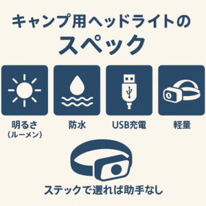 キャンプ場の夜道で、ヘッドライトを着けてトイレに向かう場合。