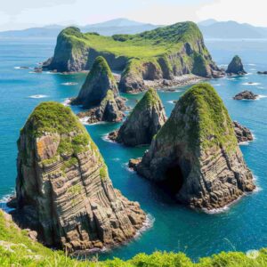 青島の海岸線とユニークな波状岩。