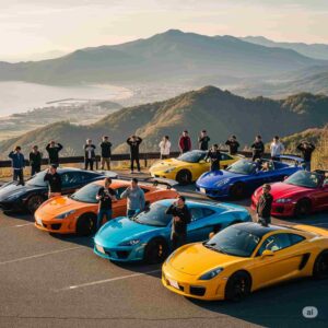 宮崎の景色の良い場所に停まっているスーパーカー。