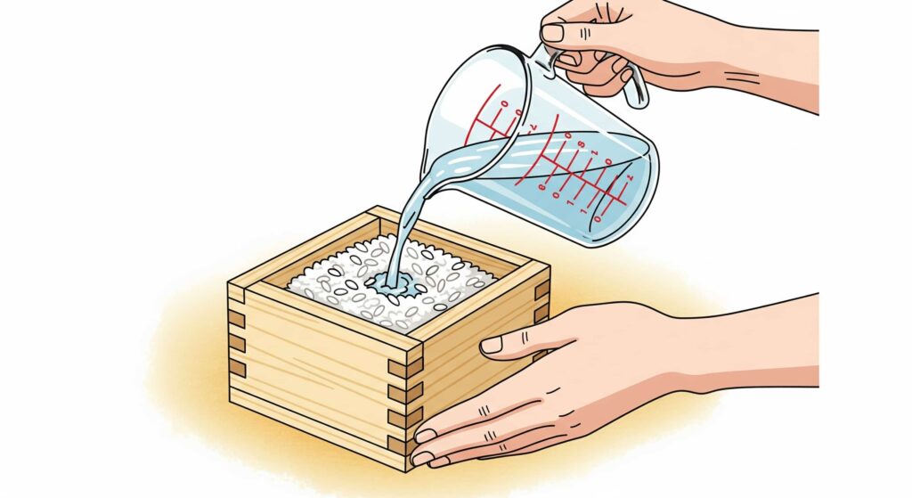 1合のお米を入れたメスティンに水を注ぐ様子(AIイメージ)