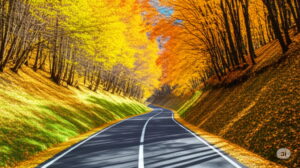紅葉のトンネルのような道