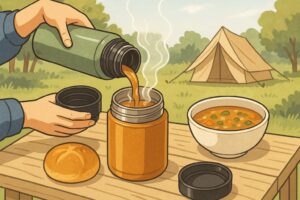 保温グッズで温かさを保ったキャンプ朝ごはん