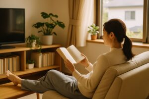 静かな部屋で読書を楽しむ女性のくつろぎ時間